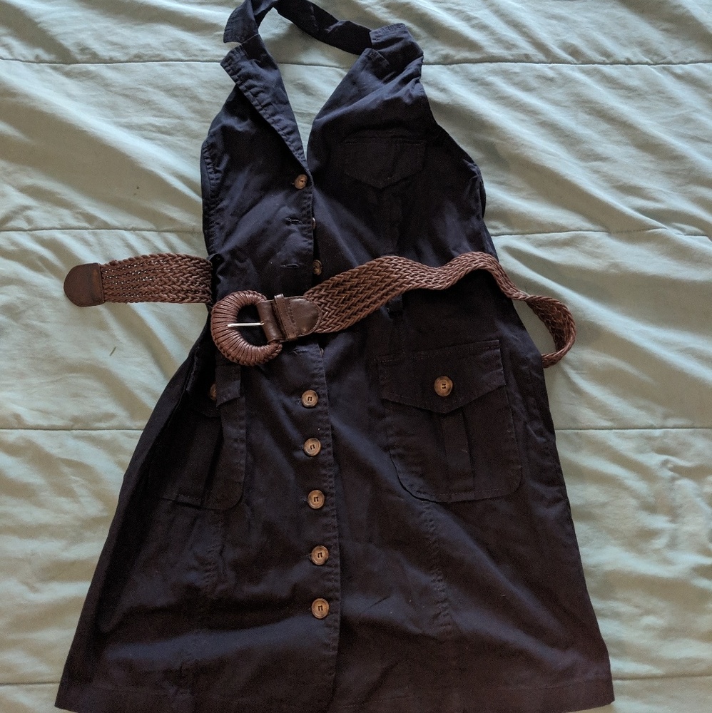 Navy blue halter top dress.